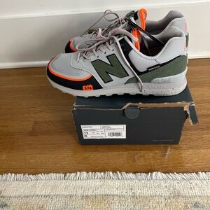 Men’s New Balance 574- Gray, Orange, and Green Size 12. New with tags